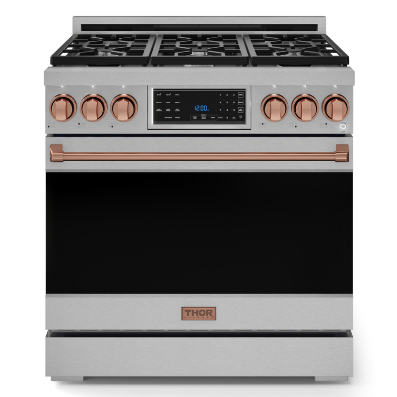 Gordon Ramsay by THOR Kitchen 36" 6.0 cu. ft. Professional Natural Gas Range with Tilt Panel Touch Control, Self-Clean and Air Fry in Stainless Steel with Rose Gold Accents, RSG36-RSG