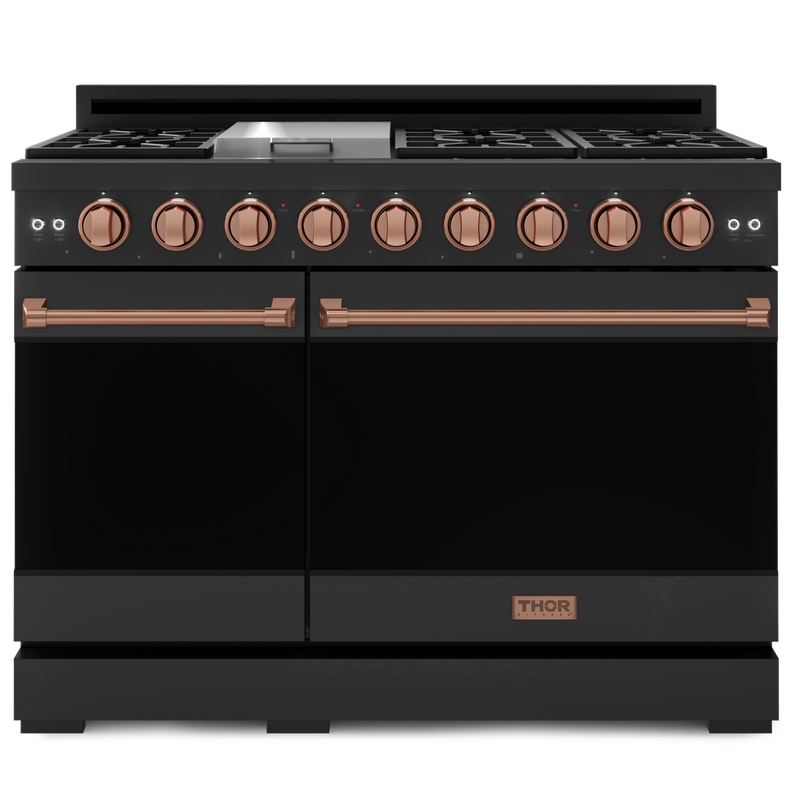 Gordon Ramsay by THOR Kitchen 48" 6.8 cu. ft. Professional Natural Gas Range in Matte Black with Rose Gold Accents, RSG48EB-RSG