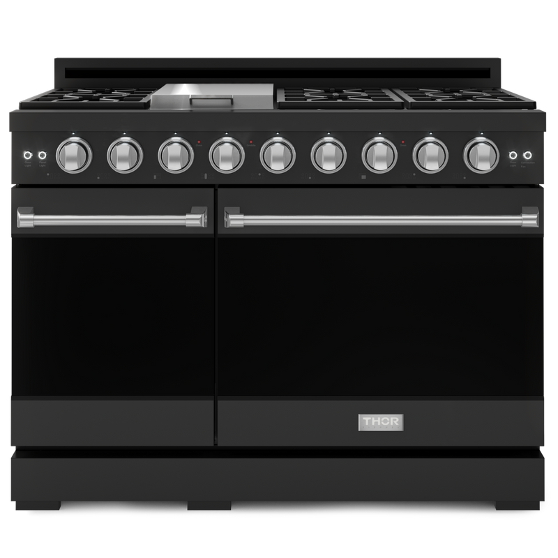 Gordon Ramsay by THOR Kitchen 48" 6.8 cu. ft. Professional Natural Gas Range in Matte Black with Stainless Steel Accents, RSG48EB-SS
