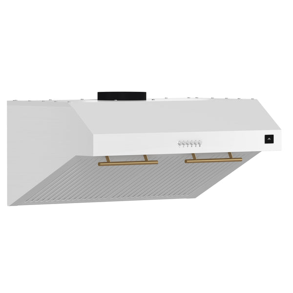 FORNO Espresso Bari 30" 400 CFM Under Cabinet Range Hood in White with Antique Brass Handles, FRHUC5255-30WHT