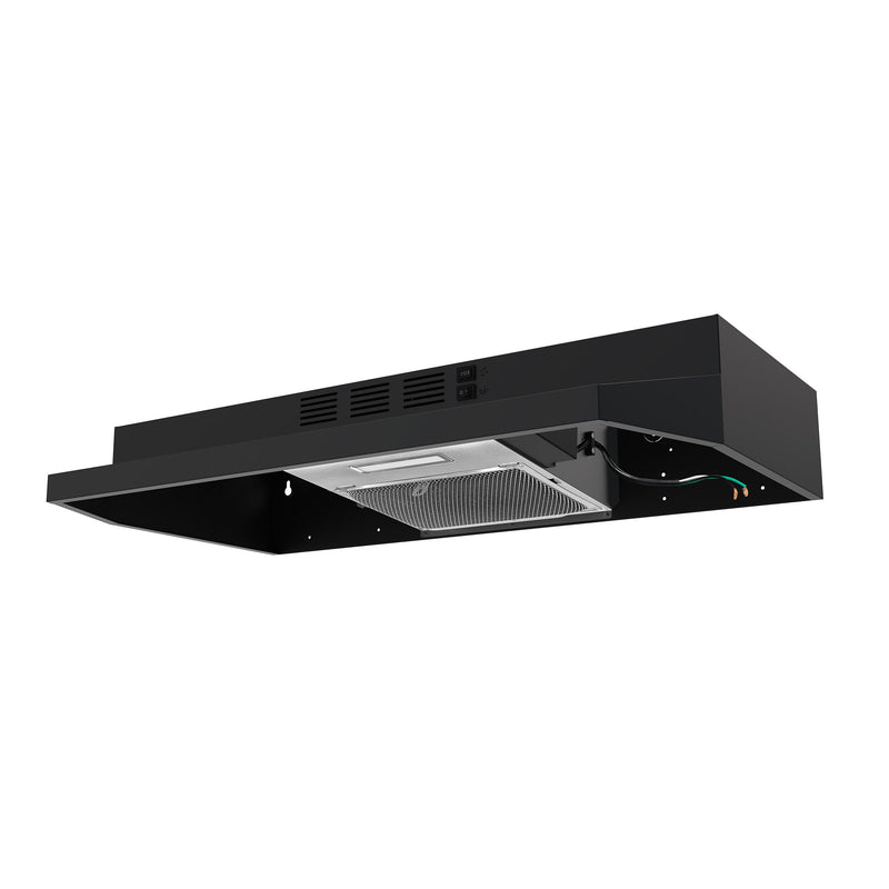 FORNO Espresso Cappa 30" 200 CFM Compact Under Cabinet Convertible Range Hood in Black, FRHUC5200-30BLK