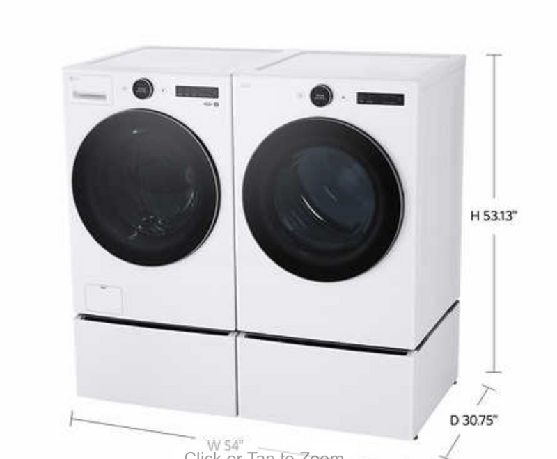 LG 4.5 cu. ft. Smart Front Load Washer with TurboWash 360 and 7.4 cu. ft. ELECTRIC Dryer with AI Sensor Dry and TurboSteam with pedestal