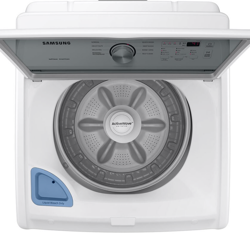 WA44A3205AW Samsung 27" 4.4 cu ft Top Load Washer with Activeware Agitator - Samsung 27" 7.2 cu ft Electric Dryer - White