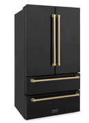 ZLINE 36" Autograph Edition 22.5 cu. ft 4-Door French Door Refrigerator with Ice Maker in Fingerprint Resistant Black Stainless Steel with Champagne Bronze Accents (RFMZ-36-BS-CB)