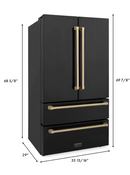 ZLINE 36" Autograph Edition 22.5 cu. ft 4-Door French Door Refrigerator with Ice Maker in Fingerprint Resistant Black Stainless Steel with Champagne Bronze Accents (RFMZ-36-BS-CB)