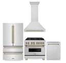 ZLINE Autograph Package - 36 In. Dual Fuel Range, Range Hood, Refrigerator, and Dishwasher in Black Stainless Steel with Champagne Bronze Accents, 4AKPR-RABRHDWV36-CB