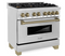 ZLINE Autograph Package - 36 In. Dual Fuel Range, Range Hood, Refrigerator, and Dishwasher in Black Stainless Steel with Champagne Bronze Accents, 4AKPR-RABRHDWV36-CB