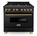 ZLINE Autograph Package - 36 In. Dual Fuel Range, Range Hood, Refrigerator, and Dishwasher in Black Stainless Steel with Champagne Bronze Accents, 4AKPR-RABRHDWV36-CB