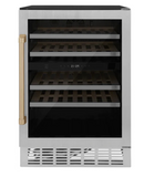 ZLINE 24" Autograph Dual Zone 44-Bottle Wine Cooler in Stainless Steel with Matte Black Accents, RWVZ-UD-24-MB