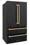 ZLINE Autograph Edition 36-Inch 22.5 cu. ft Freestanding French Door Refrigerator with Ice Maker in Black Stainless Steel with Gold Trim