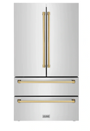 ZLINE Autograph Edition 36-Inch 22.5 cu. ft Freestanding French Door Refrigerator with Ice Maker in Black Stainless Steel with Gold Trim