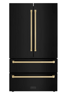 ZLINE Autograph Edition 36-Inch 22.5 cu. ft Freestanding French Door Refrigerator with Ice Maker in Black Stainless Steel with Gold Trim