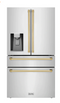 ZLINE Autograph Edition 36-Inch 22.5 cu. ft Freestanding French Door Refrigerator with Ice Maker in Black Stainless Steel with Gold Trim