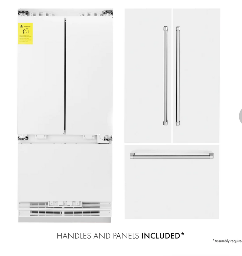 ZLINE 36-Inch Panel Ready 19.6 cu. Ft. Built-In 3-Door French Door Refrigerator with Internal Water and Ice Dispenser (RBIV-36)