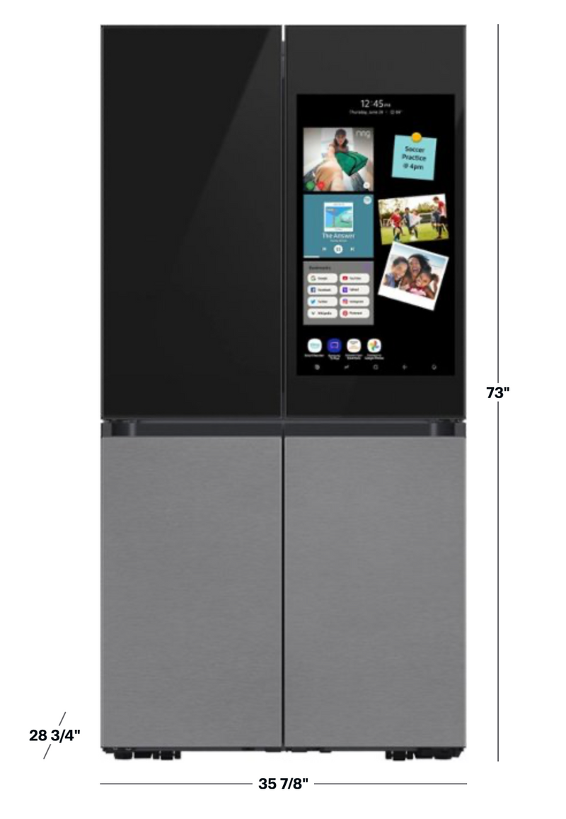 Samsung Bespoke 4-Door Flex™ Refrigerator with Family Hub™ + in Charcoal Glass Top and Stainless Steel Bottom Panels
