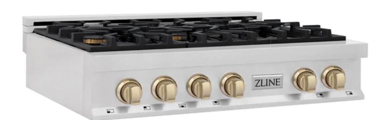 ZLINE Autograph Edition 36 in. Porcelain Rangetop with 6 Gas Burners in DuraSnow Stainless Steel with Accents (RTSZ-36)