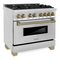 ZLINE Autograph Edition 36 in. 4.6 cu. ft. Dual Fuel Range with Gas Stove and Electric Oven in Stainless Steel with Champagne Bronze Accents