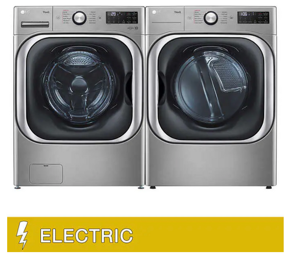 LG 5.2 cu. ft. Mega Capacity Front Load Washer and 9.0 cu. ft. Mega Capacity ELECTRIC Dryer with Built-In Intelligence