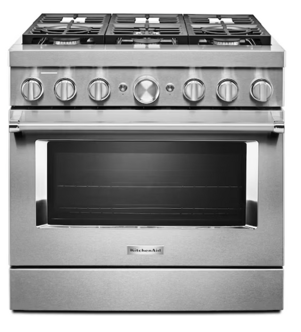 KitchenAid Smart Capable 36-in Deep Recessed 6 Burners Self-cleaning Convection Oven Freestanding Smart Dual Fuel Range (Stainless Steel)
