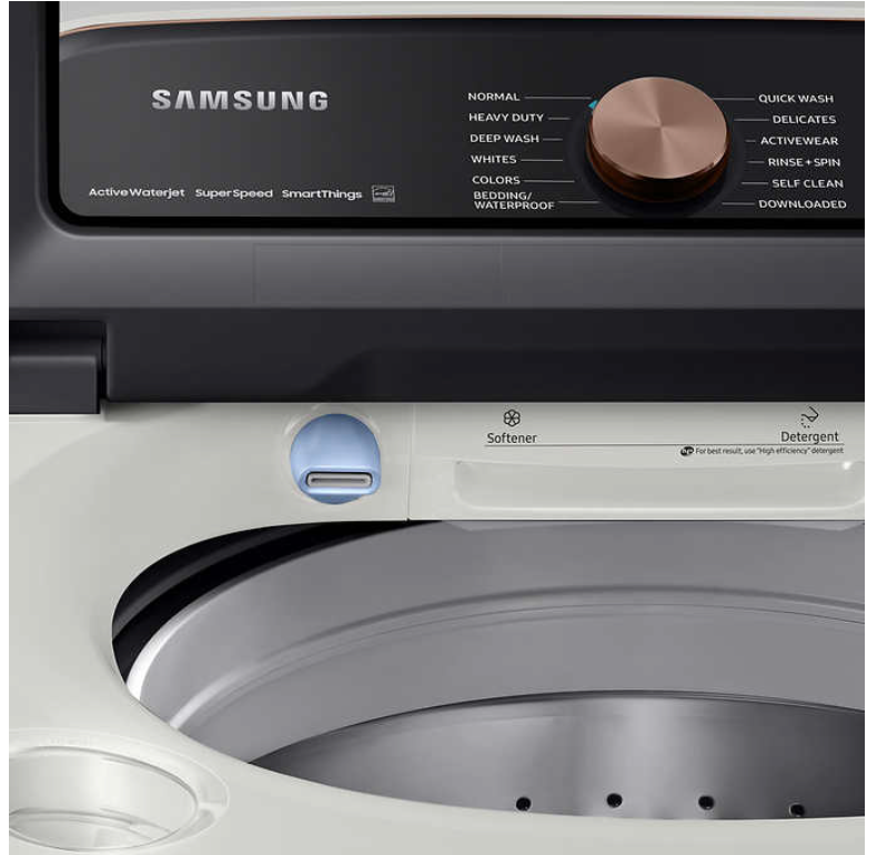 Samsung 5.5 cu. ft. Top Load Washer with Super Speed Wash and 7.4 cu. ft. Smart ELECTRIC Dryer with Steam Sanitize