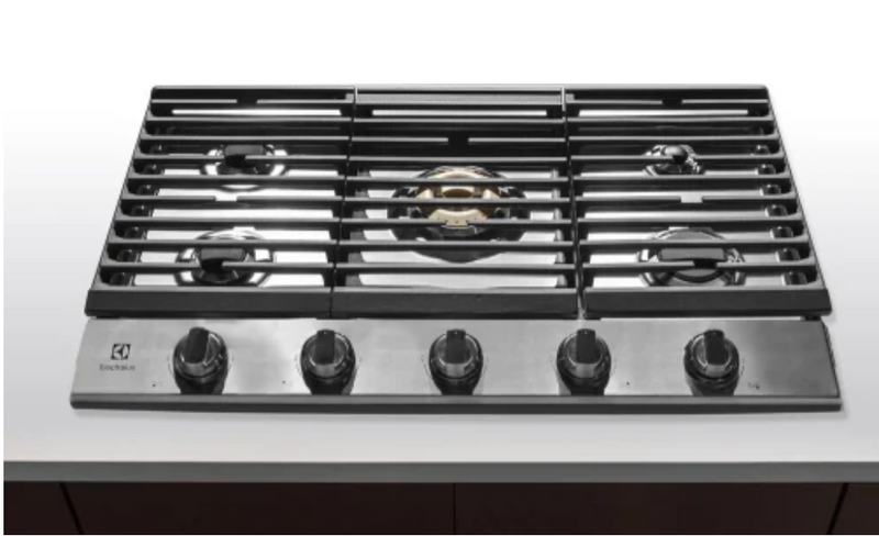 Electrolux  36 Inch Gas Cooktop with 5 Sealed Burners, Continuous Cast Iron Grates, Power Burner, LP Conversion Kit Included, ADA Compliant, and CSA Listed