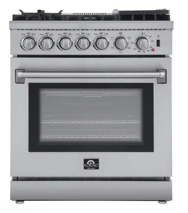 Forno 30 In. Breno Dual Fuel Range in Stainless Steel 5 Italian Burners, FFSGS6196-30