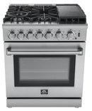 Forno 30 In. Breno Dual Fuel Range in Stainless Steel 5 Italian Burners, FFSGS6196-30
