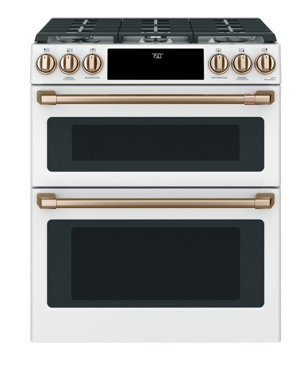 Café™ 30" Smart Slide-In, Front-Control, Gas Double-Oven Range with Convection