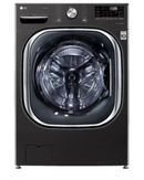 LG - 5.0 Cu. Ft. High-Efficiency Stackable Smart Front Load Washer with Steam and Built-In Intelligence - Black Steel