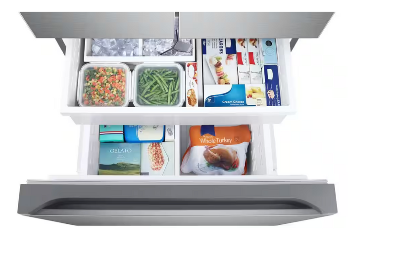 Samsung 33 in. W 25 cu. ft. 3-Door French Door Smart Refrigerator in Stainless Steel with Beverage Center and Dual Ice
