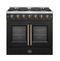 Forno Galiano 36-inch French Door Gas Range Black and Antique Brass Design, 6 Sealed Burners 83,000 BTU, 5.36 cu.ft. Convection Oven  FFSGS6444-36BLK