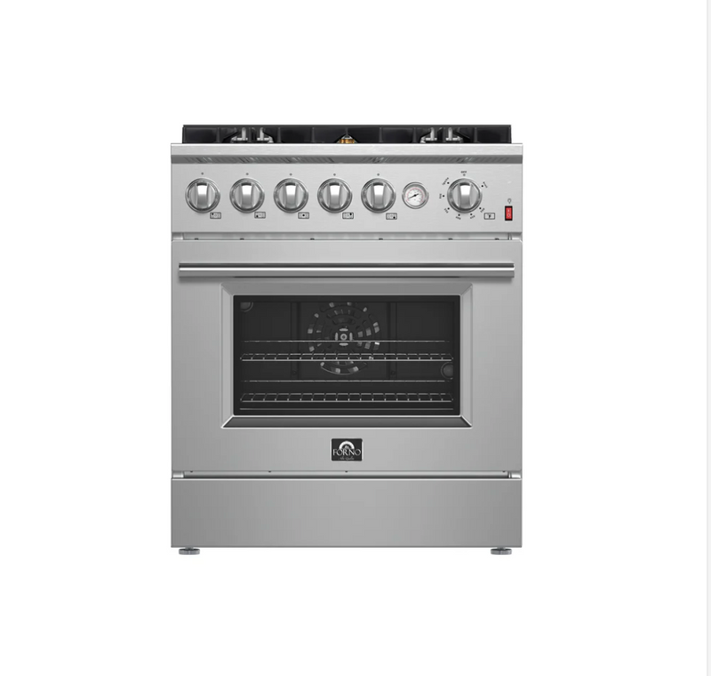 FORNO Giovanni 30-inch Gas Range Stainless Steel, 5 Burners 67,000 BTU, 4.32 cu.ft. Convection Oven FFSGS6274-30