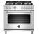 Bertazzoni  MAST365DFMXELP 36 Inch Freestanding Dual Fuel Range with 5 Sealed Burners, 5.9 Cu. Ft. Oven Capacity, Continuous Grates, 6-Pass Electric Broiler, Elegant Temperature Gauge, 19000 BTU Power Burners, and CSA Certified: Stainless Steel