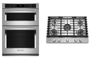 Package - KitchenAid - 30" Built-In Electric Convection Double Wall Combination with Microwave and Air Fry Mode - Stainless Steel and 30" Built-In Gas Cooktop - Stainless steel