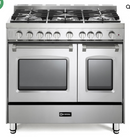 Verona VPFSGG365DSS 36 inch Prestige Series Freestanding Gas Double Oven Range with 5 Sealed Burners, 3.9 cu. ft. Oven Capacity, Convection