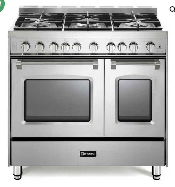 Verona VPFSGG365DSS 36 inch Prestige Series Freestanding Gas Double Oven Range with 5 Sealed Burners, 3.9 cu. ft. Oven Capacity, Convection