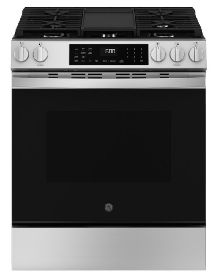 GE® 30" Slide-In Front-Control Convection Gas Range with No Preheat Air Fry and EasyWash™ Oven Tray