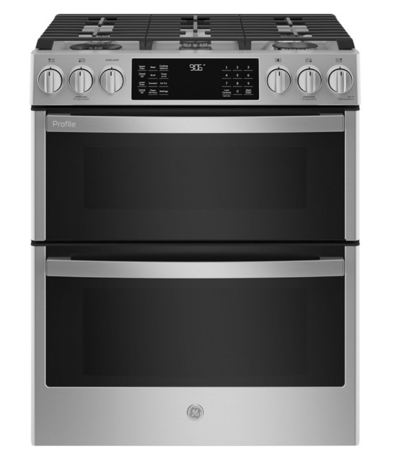 GE Profile™ 30" Smart Slide-In Front-Control Gas Double Oven Convection Fingerprint Resistant Range  Model