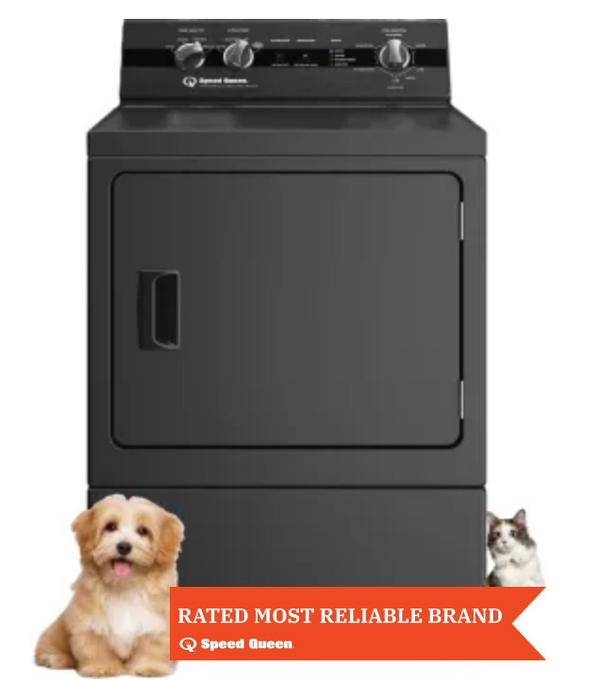 Speed Queen 27 Inch Electric Dryer with 7.0 cu ft Capacity, Cylinder Light Lint Filter Guard, Sanitize, 6 Preset Cycles, 4 Temperature Settings, Extended Tumble, Moisture Sensor, End of Cycle Signal, Steam  Pet Plus and 5 Year Warranty Included