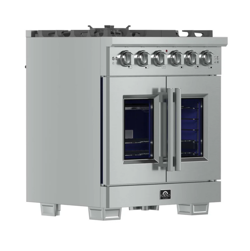 Forno Capriasca 30-Inch Freestanding French Door Gas Range, 4 Burners, Convection Oven, Energy Efficient FFSGS6460-30