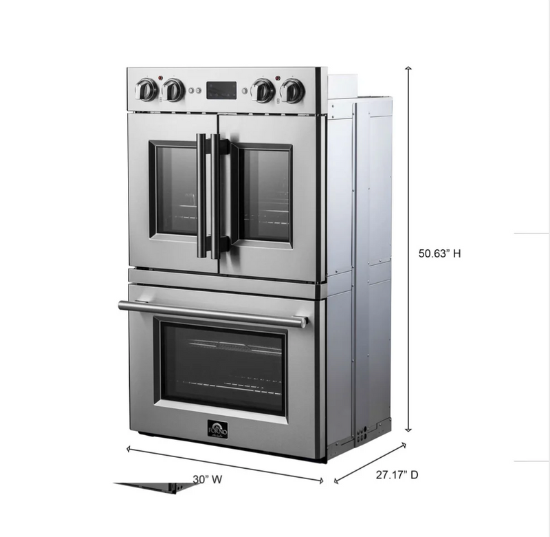 Forno Gallico 30-Inch Electric French Door Double Oven, Stainless Steel, Convection Cooking, Touch Control Panel, Self-Cleaning Function FBOEL1388-30