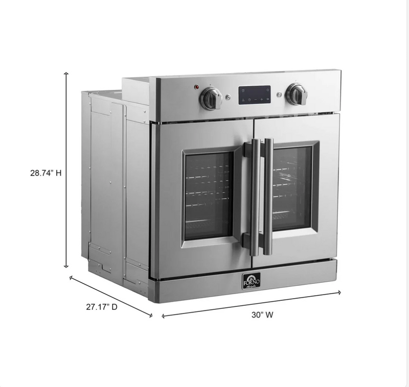 Forno Gallico 30-Inch Electric French Door Wall Oven, Stainless Steel, True Convection, Air Fry, Self-Cleaning FBOEL1371-30