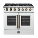 Forno Galiano 36-inch French Door Gas Range Black and Antique Brass Design, 6 Sealed Burners 83,000 BTU, 5.36 cu.ft. Convection Oven  FFSGS6444-36WHT