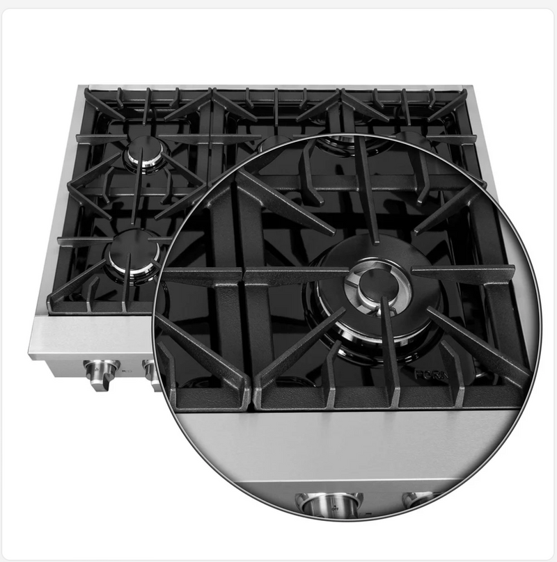 Forno Cossato Alta Qualita 48-Inch Pro-Style Gas Rangetop, Stainless Steel, 6 Sealed Burners, 83,000 BTU Total Output, Continuous Cast Iron Grates FCTGS5737-48