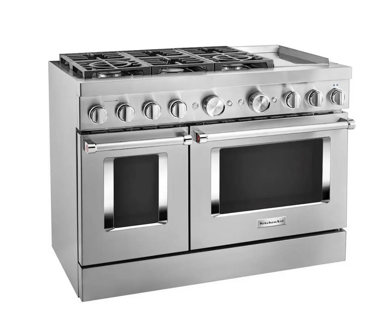 KitchenAid - 6.3 Cu. Ft. Freestanding Double Oven Dual Fuel True Convection Range with Self-Cleaning - Stainless steel Model: KFDC558JSS