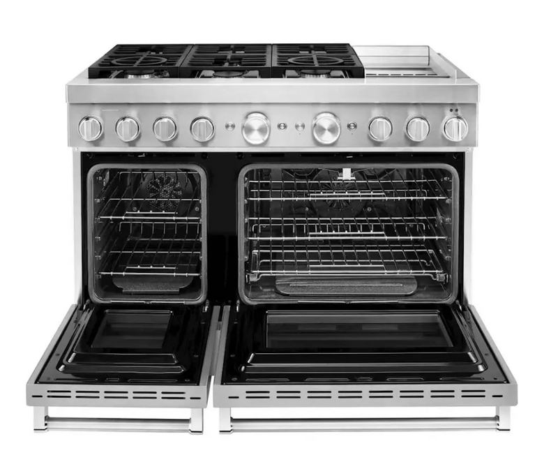 KitchenAid - 6.3 Cu. Ft. Freestanding Double Oven Dual Fuel True Convection Range with Self-Cleaning - Stainless steel Model: KFDC558JSS