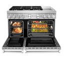 KitchenAid - 6.3 Cu. Ft. Freestanding Double Oven Dual Fuel True Convection Range with Self-Cleaning - Stainless steel Model: KFDC558JSS