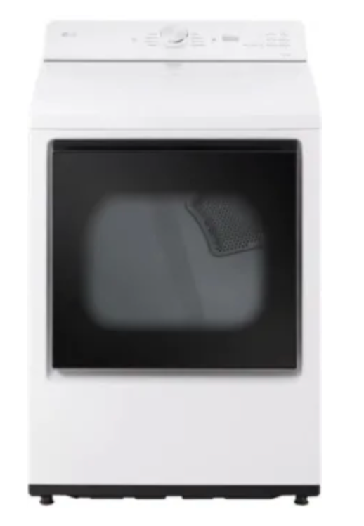 LG  DLE8200W 27 Inch Rear Control Electric Dryer with 7.3 cu ft Ultra Large Capacity, AI Sensor Dry™, Quiet Operation, Wrinkle Care, Electronic Controls, ThinQ UP™, FlowSense® Duct Clogging and Lint Filter Indicator