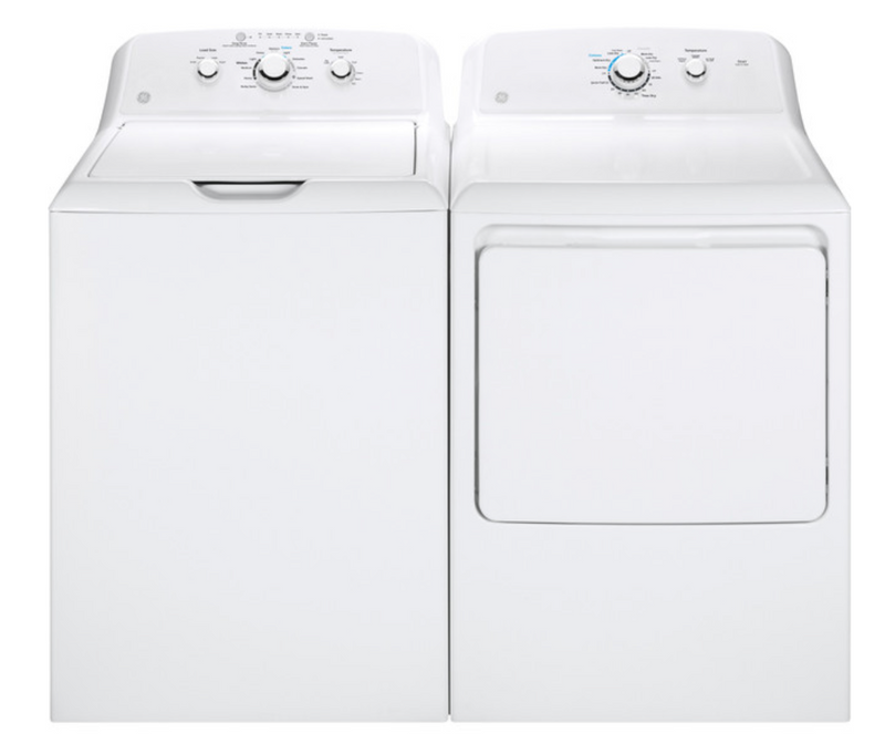 GE® 4.3 cu. ft. Capacity Washer with Stainless Steel Basket,Cold Plus and Water Level Control  with GE® 6.2 cu. ft. Capacity Electric Dryer with Up To 120 ft. Venting and Shallow Depth
