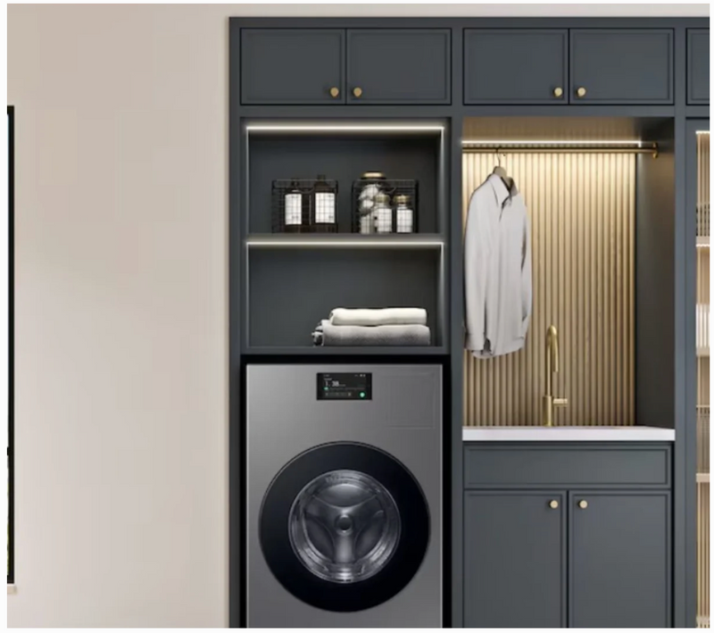 Samsung BESPOKE  WD90F53AVS 27 Inch Front Load Washer/Dryer Combo with 5.3 cu ft Capacity, AI Opti Wash & Dry™, Flex Auto Dispense System, 7 Inch LCD Screen, Auto Open Door, Internal Heater & Fan Easy Lint Clean and Energy Star Certified